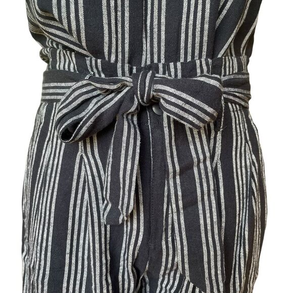 Loft 2 Piece Linen Jumpsuit Pinstriped Navy and White Womens Size 4P NWT - Picture 3 of 15